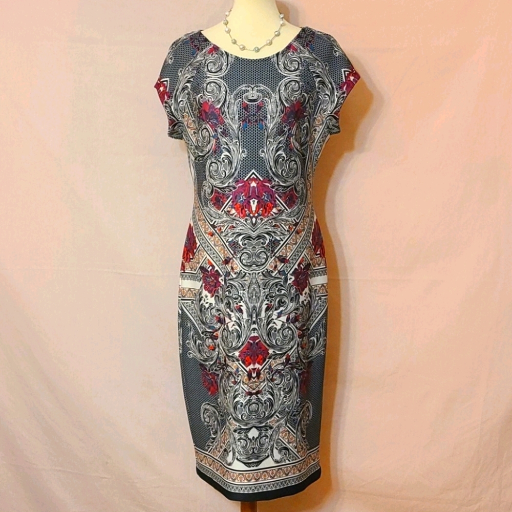 Eci Black Multcolored Patterned Cap Sleeve Dress - image 2
